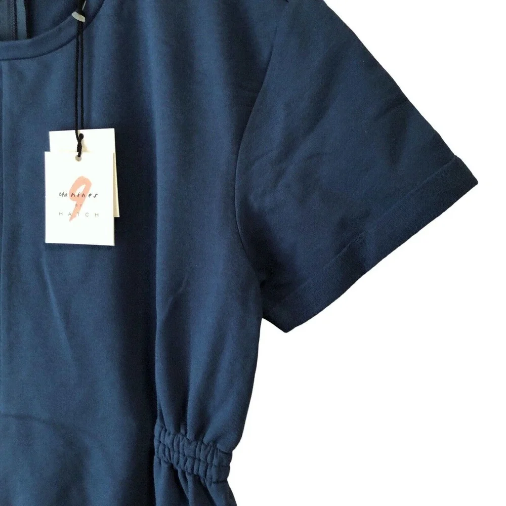 NEW The Nines by Hatch Maternity Jumpsuit Blue Cotton French Terry Short SlvSz S